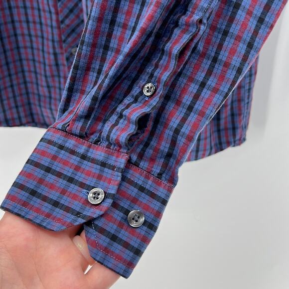 Ben Sherman Long Sleeve Plaid Button Down Shirt - Blue/Red - Large - Picture 4 of 8